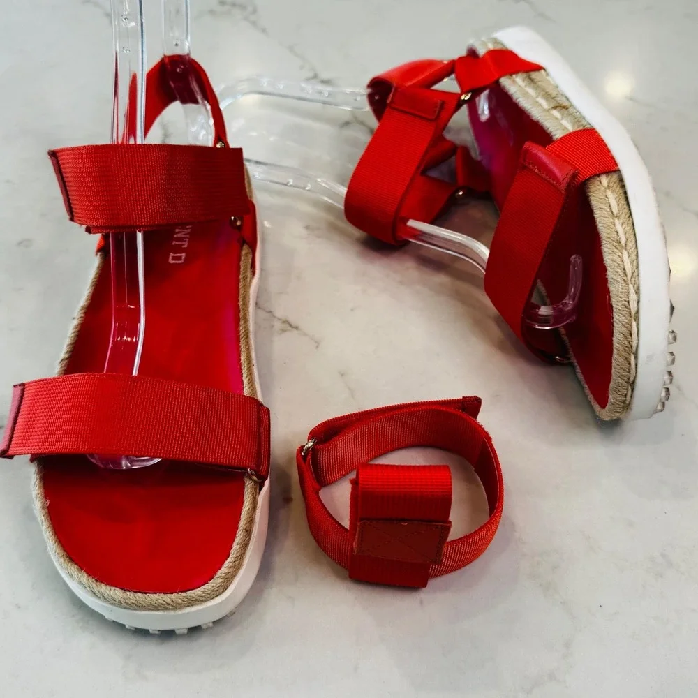 Silent D Trevor Women 9.5 EU 40 Red Orange Platform Espadrille Sandals Hook Loop - Picture 5 of 16